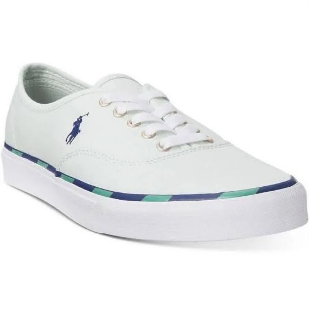 NEW! POLO BY RALPH LAUREN Keaton Leather Trim Signature Pony Canvas Sneakers 12.